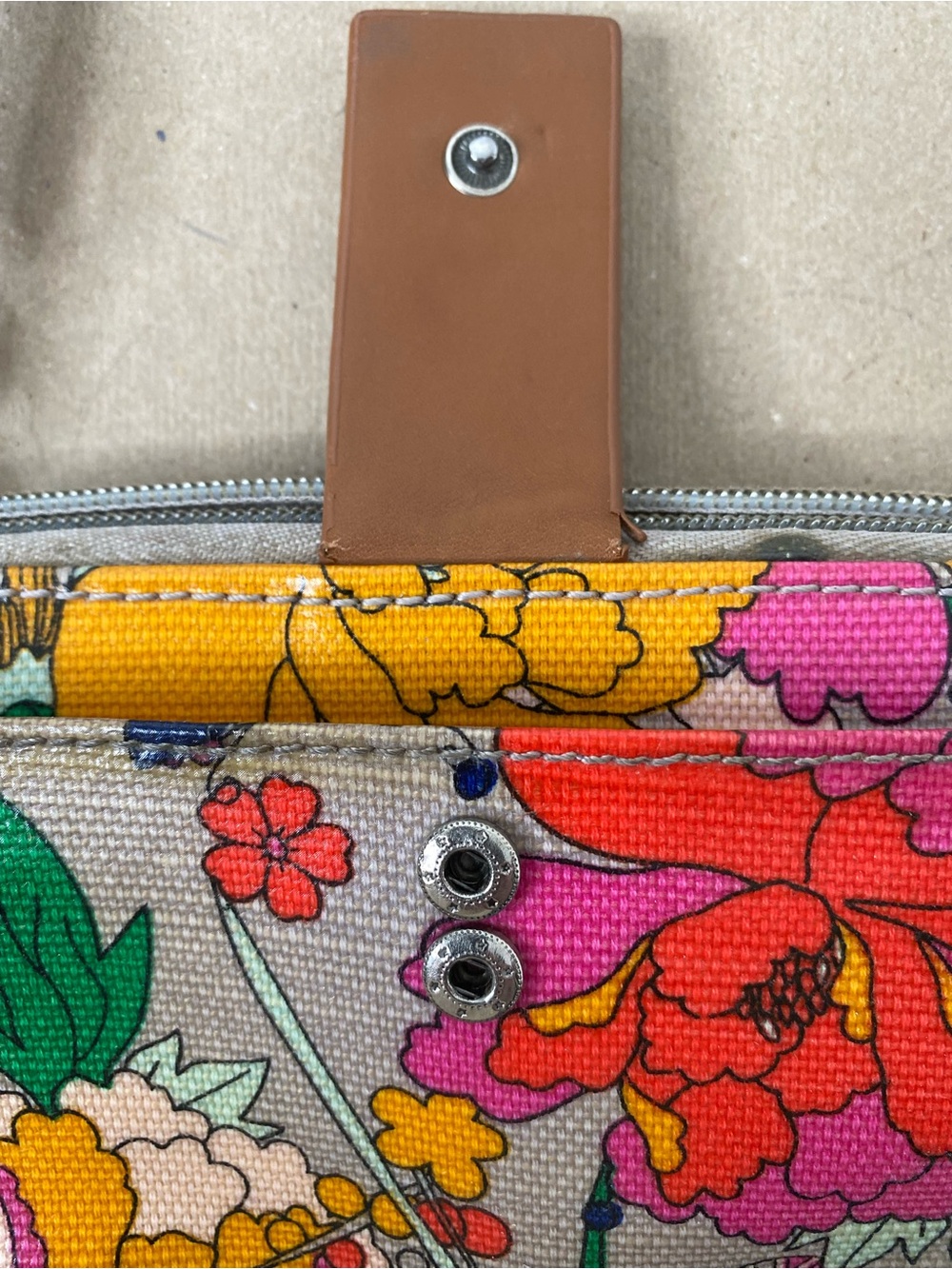 Sakroots Floral Crossbody Wallet in Beige, Pink, Orange, Yellow, Green - Picture 8 of 12